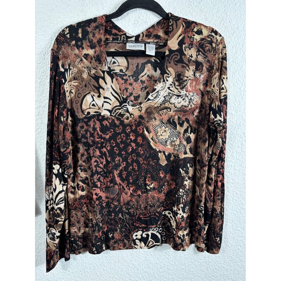 Chicos Lot of 3 Tops Blazer Size 2 Travelers Animal Print Abstract Button Down - Picture 3 of 16